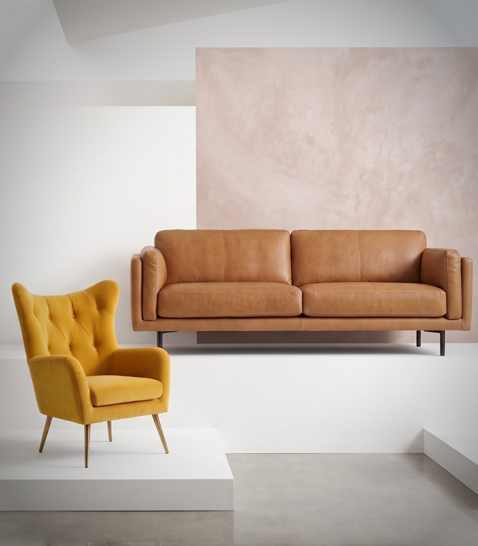 LFL Group — leather sofa on a white gallery plinth